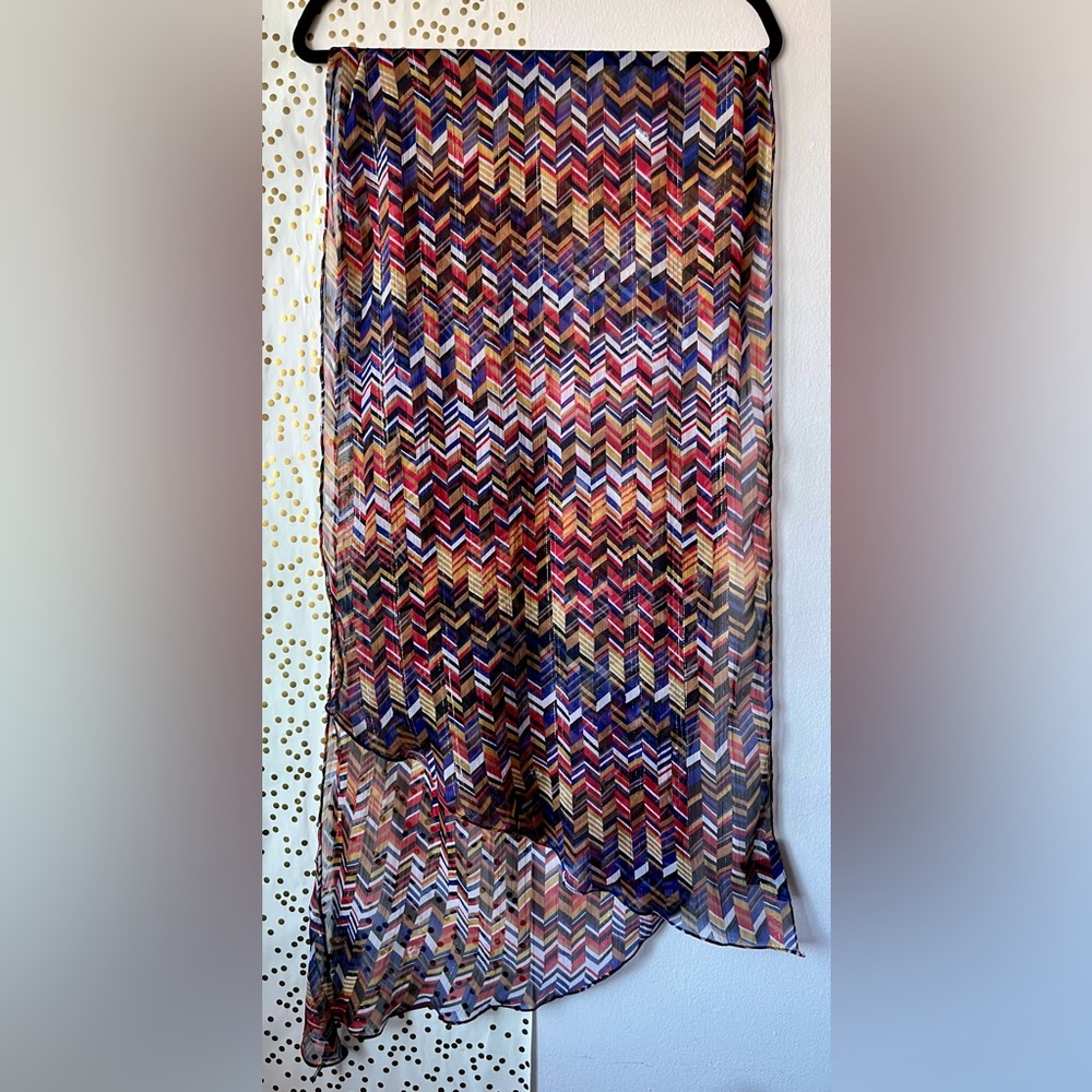 Kensie Multicolor Geometric Gold Metallic Rectangle Scarf